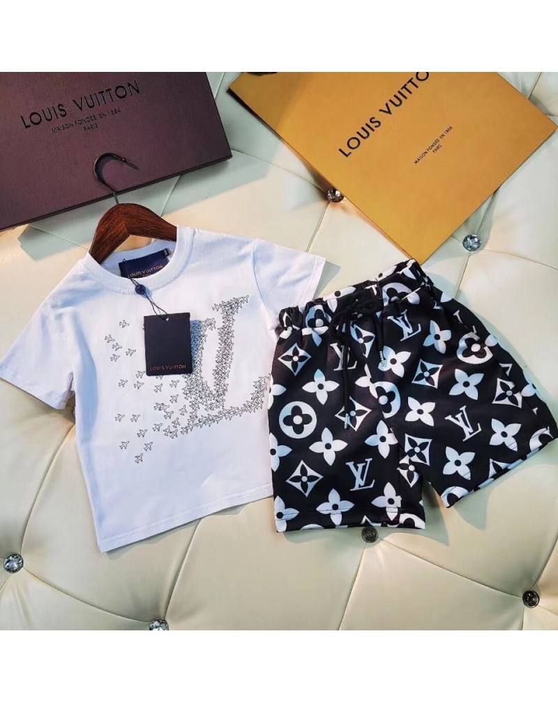 ヴィトンｔシャツ半ズボンセット子供用お洒落ファッション夏物トップス上下セットキッズ向け