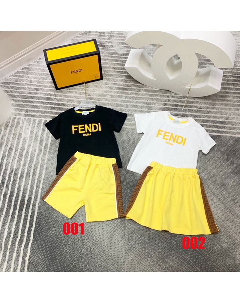 フェンデイｔシャツ半ズボン上下セット子供向け人気経典お洒落アップセットキッズ向け半袖半ズボンセット
