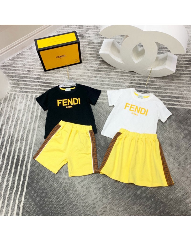 フェンデイｔシャツ半ズボン上下セット子供向け人気経典お洒落アップセットキッズ向け半袖半ズボンセット