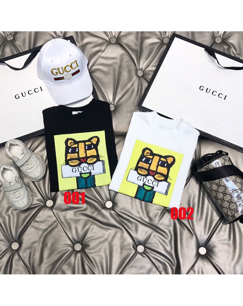 グッチｔシャツ半袖子供用可愛い虎付きお洒落キッズティシャツトップス コットン製通気性汗吸収性よい