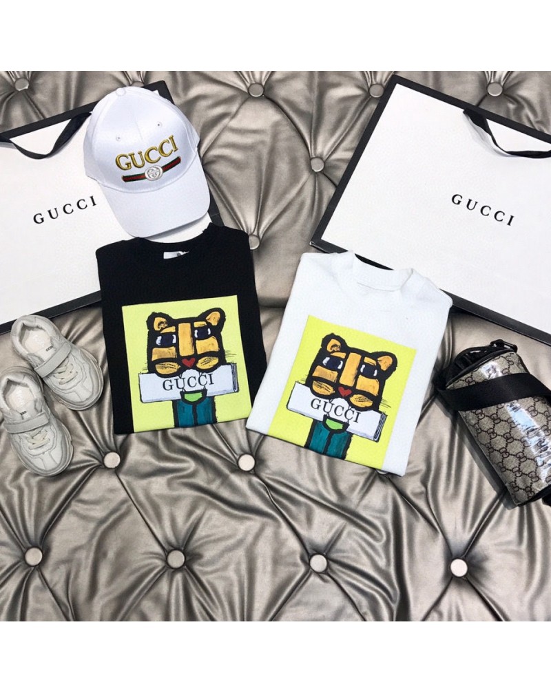 グッチｔシャツ半袖子供用可愛い虎付きお洒落キッズティシャツトップス コットン製通気性汗吸収性よい