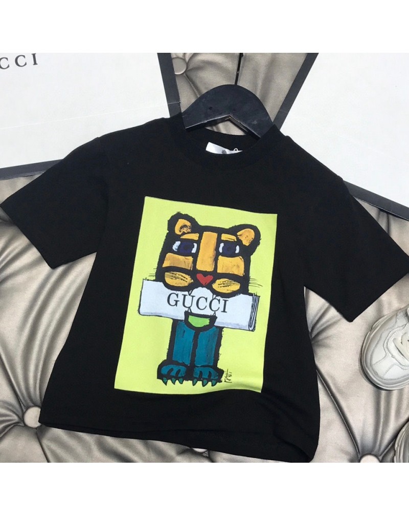 グッチｔシャツ半袖子供用可愛い虎付きお洒落キッズティシャツトップス コットン製通気性汗吸収性よい
