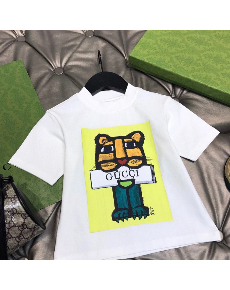 グッチｔシャツ半袖子供用可愛い虎付きお洒落キッズティシャツトップス コットン製通気性汗吸収性よい