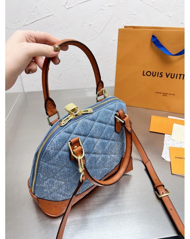 ヴィトンハンドバッグショルダーバッグお洒落混色デニム革製人気カバンファッション高級芸能人愛用
