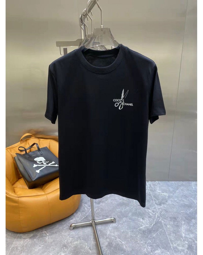 シャネルｔシャツ半袖お洒落大人気ティシャツトップスコットン製精緻プリント付き小香風男女向け人気
