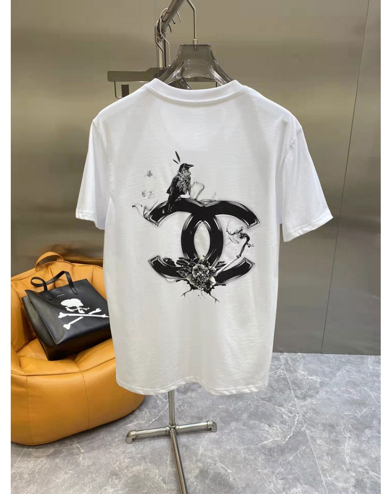 シャネルｔシャツ半袖お洒落大人気ティシャツトップスコットン製精緻プリント付き小香風男女向け人気