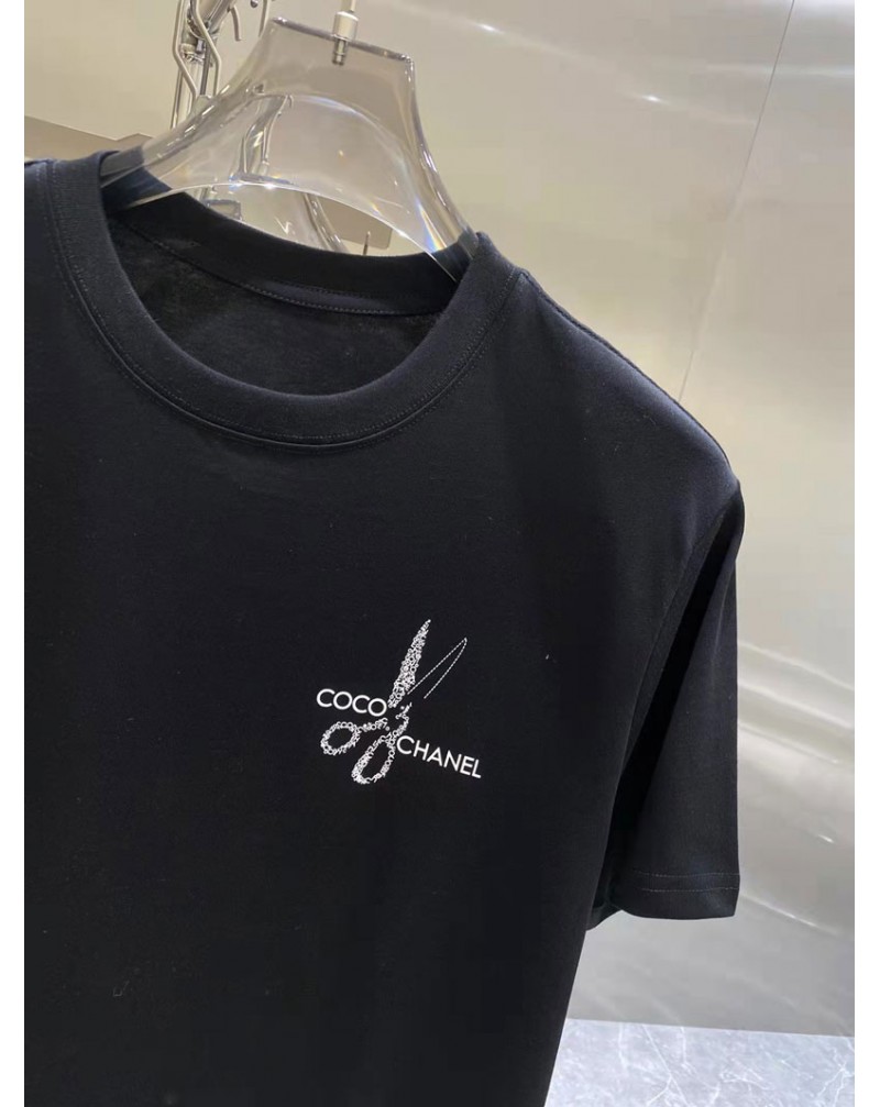 シャネルｔシャツ半袖お洒落大人気ティシャツトップスコットン製精緻プリント付き小香風男女向け人気