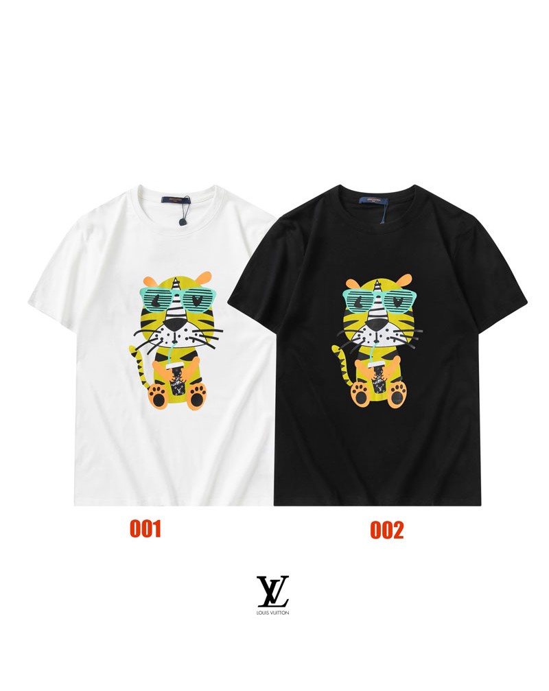 ヴィトンｔシャツ半袖可愛い個性虎プリント付き春夏新作メンズレディース向けお洒落ティシャツトップスカジュアル