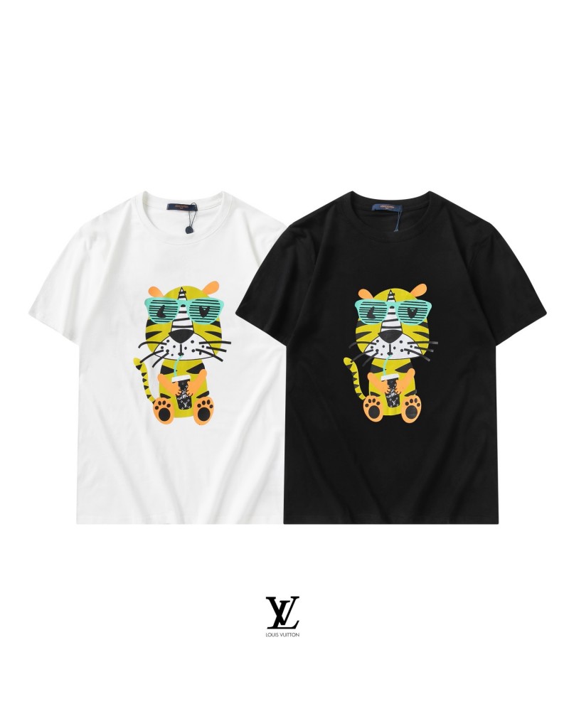 ヴィトンｔシャツ半袖可愛い個性虎プリント付き春夏新作メンズレディース向けお洒落ティシャツトップスカジュアル