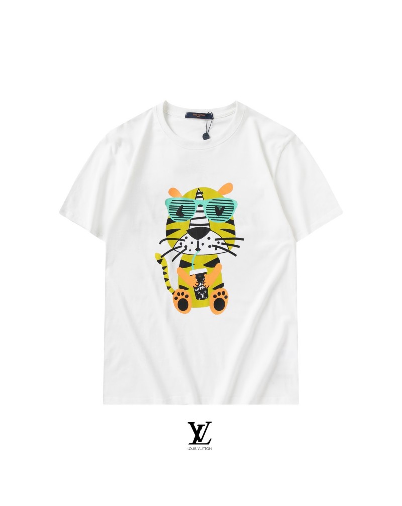 ヴィトンｔシャツ半袖可愛い個性虎プリント付き春夏新作メンズレディース向けお洒落ティシャツトップスカジュアル