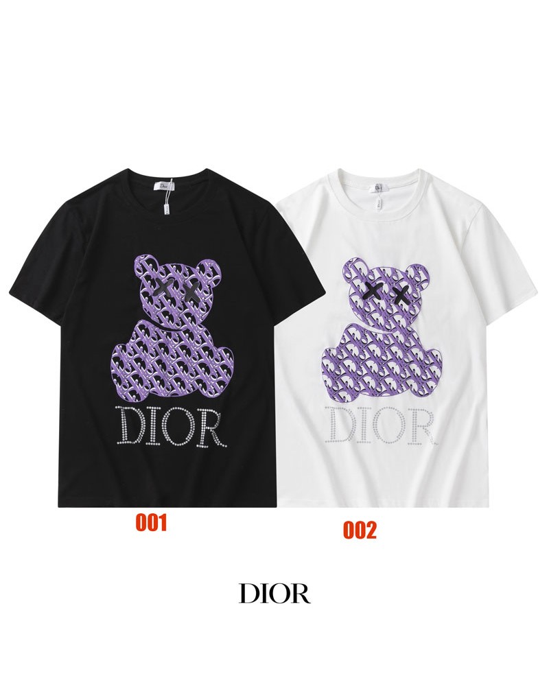 ディオールｔシャツ半袖お洒落可愛いくまちゃんプリントティシャツトップスペアお揃いコットン製ファッション人気上着