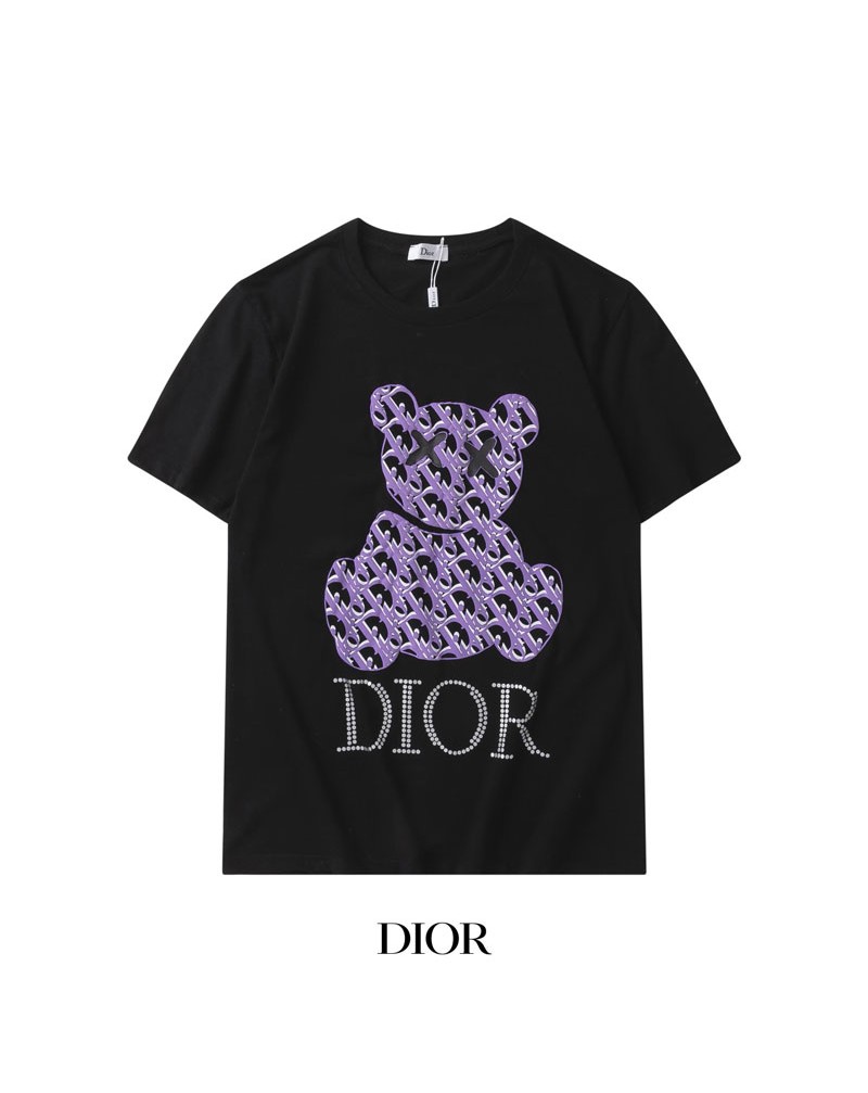 ディオールｔシャツ半袖お洒落可愛いくまちゃんプリントティシャツトップスペアお揃いコットン製ファッション人気上着