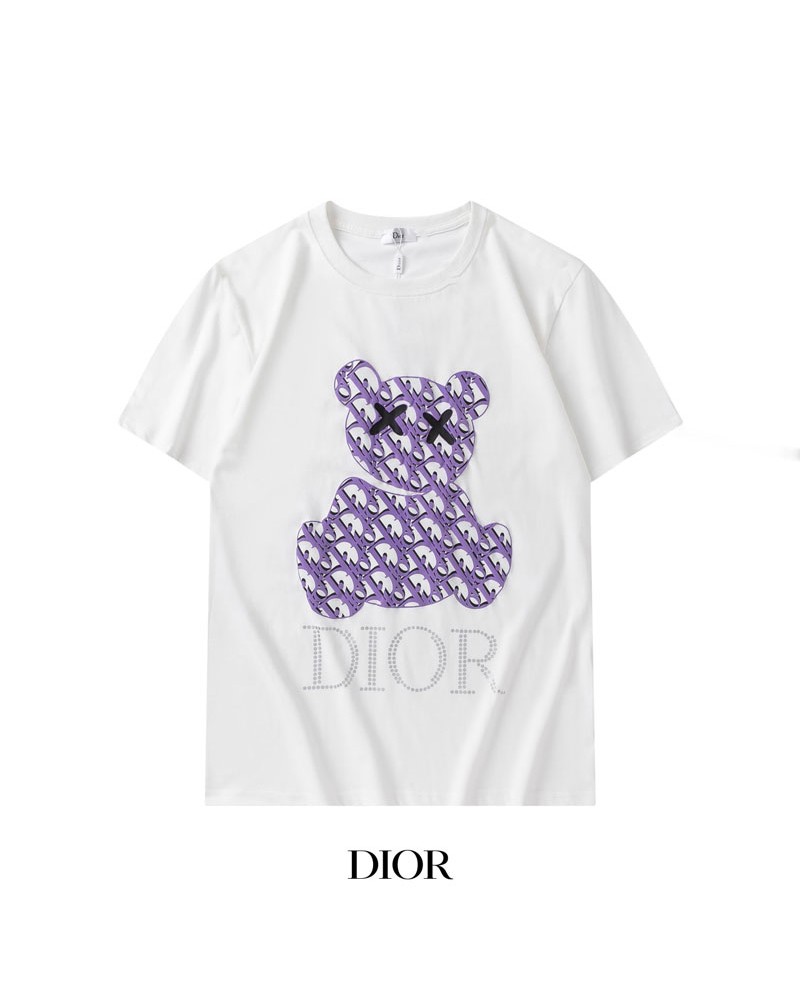 ディオールｔシャツ半袖お洒落可愛いくまちゃんプリントティシャツトップスペアお揃いコットン製ファッション人気上着
