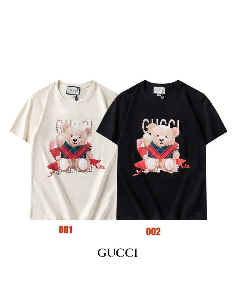 グッチｔシャツ半袖可愛いクマちゃん付きペアお揃いティシャツトップスコットン製ソフトカジュアル上着