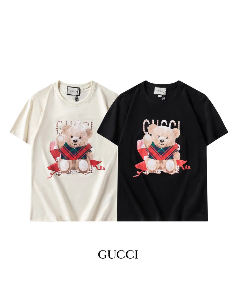 グッチｔシャツ半袖可愛いクマちゃん付きペアお揃いティシャツトップスコットン製ソフトカジュアル上着