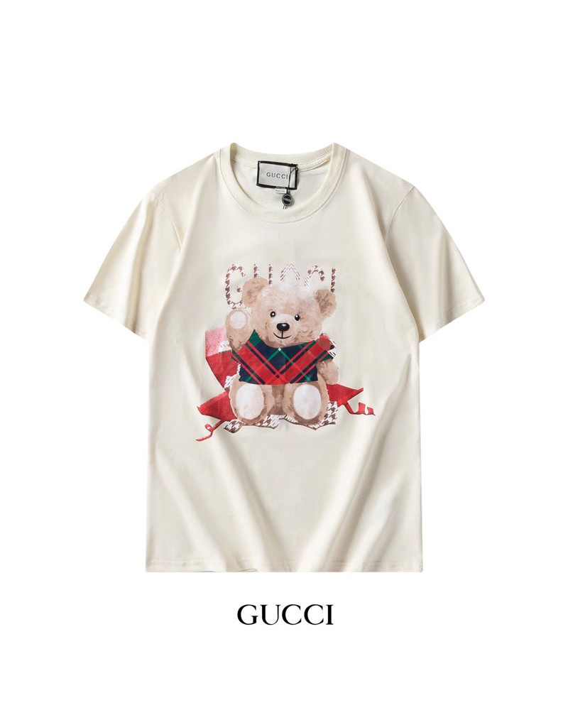 グッチｔシャツ半袖可愛いクマちゃん付きペアお揃いティシャツトップスコットン製ソフトカジュアル上着