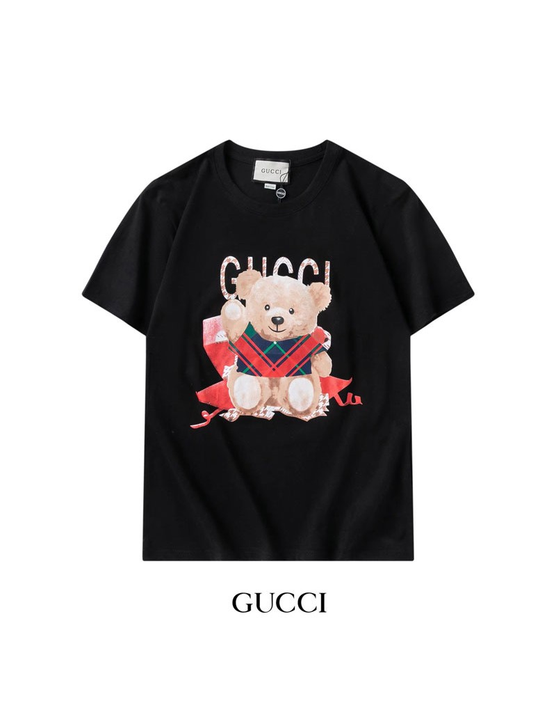 グッチｔシャツ半袖可愛いクマちゃん付きペアお揃いティシャツトップスコットン製ソフトカジュアル上着