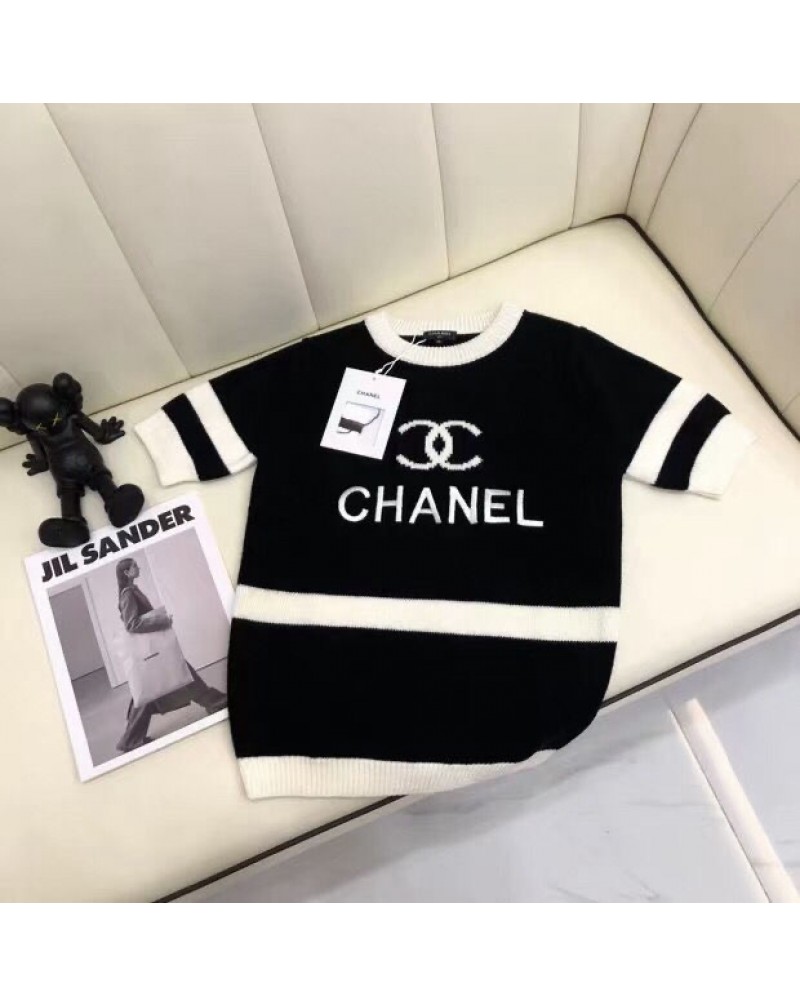 シャネルニットトップスお洒落小香風洋服女性人気ソフト肌柔らかいニットtシャツ半袖