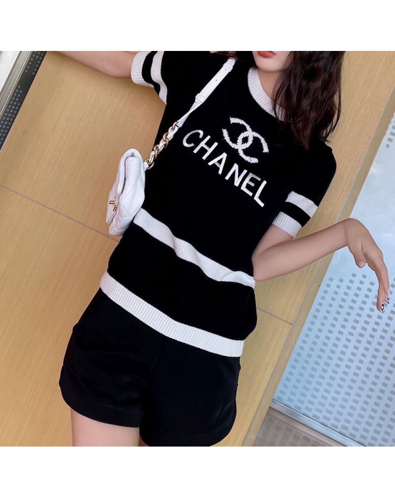 シャネルニットトップスお洒落小香風洋服女性人気ソフト肌柔らかいニットtシャツ半袖