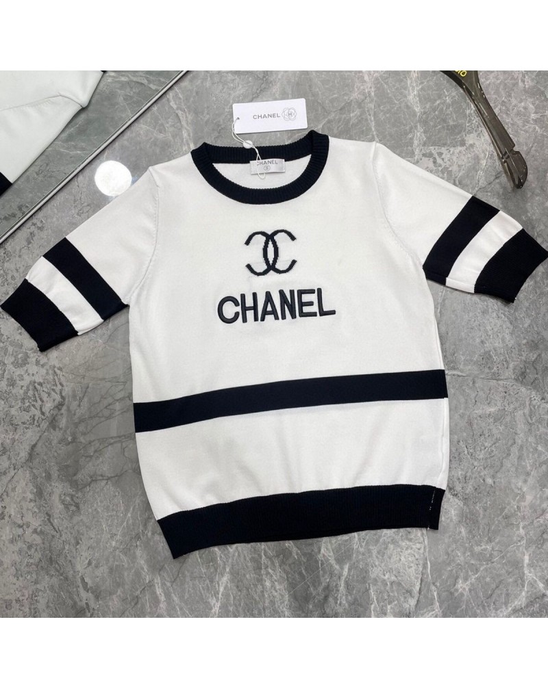 シャネルニットトップスお洒落小香風洋服女性人気ソフト肌柔らかいニットtシャツ半袖