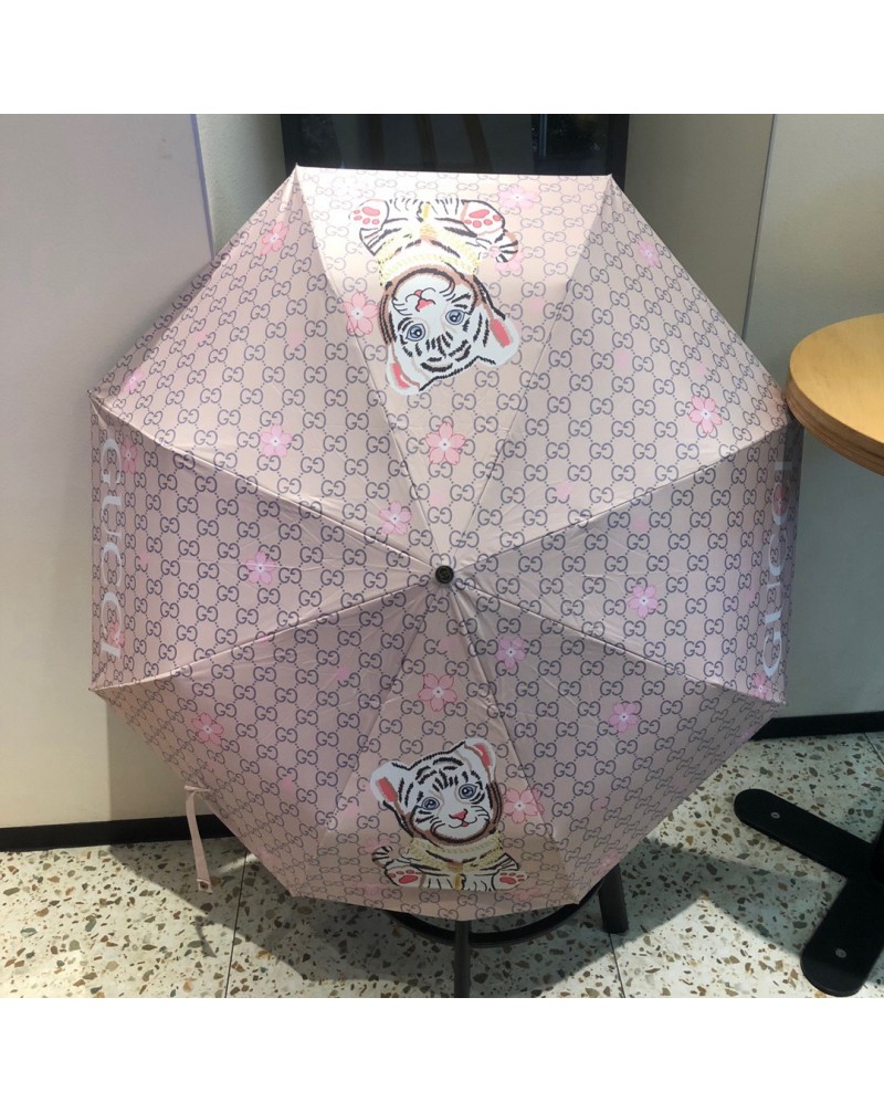 グッチ傘お洒落可愛い虎プリント付き晴雨兼用傘自動機能ボタン三つ折り日焼け止め紫外線UVカット防止