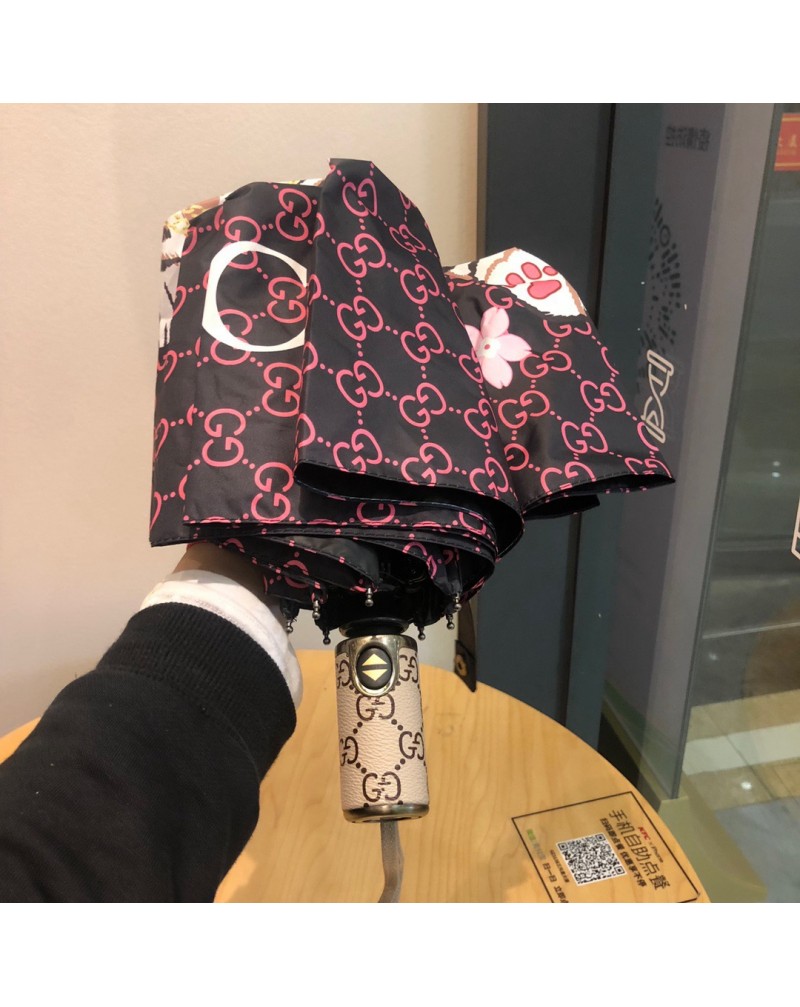 グッチ傘お洒落可愛い虎プリント付き晴雨兼用傘自動機能ボタン三つ折り日焼け止め紫外線UVカット防止
