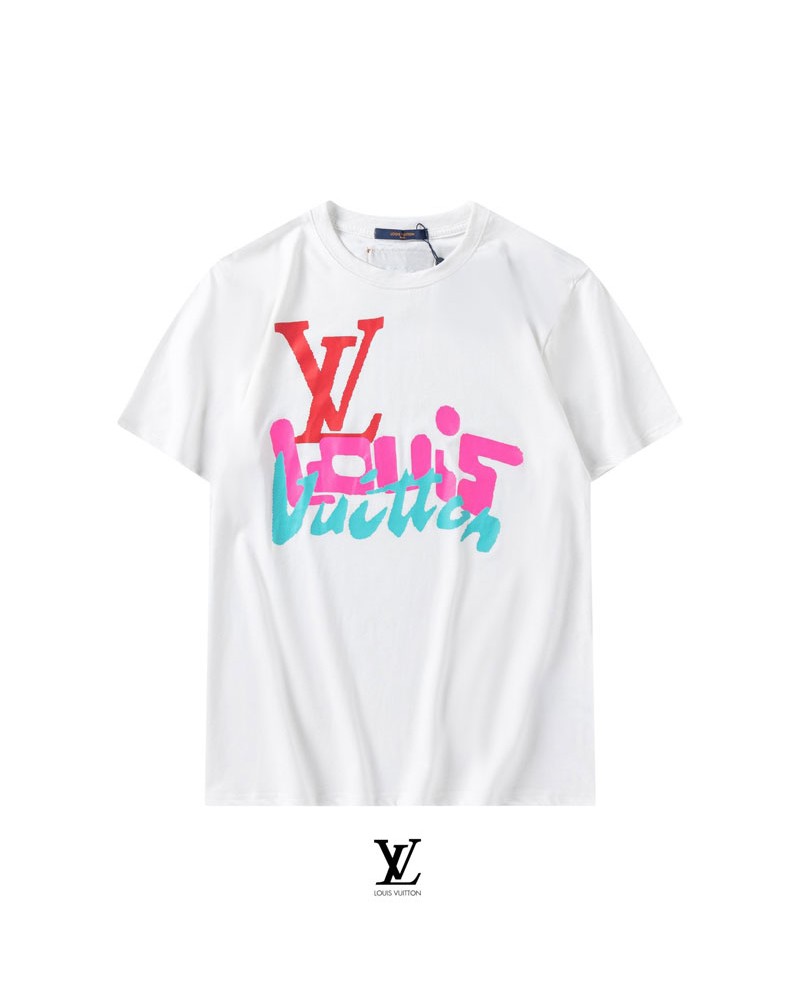 ヴィトンtシャツ半袖お洒落個性プリント付きティシャツコットン製カットソートップスカップル向け人気 ヴィトンtシャツ半袖お洒落個性プリント付きティシャツコットン製カットソートップスカップル向け人気