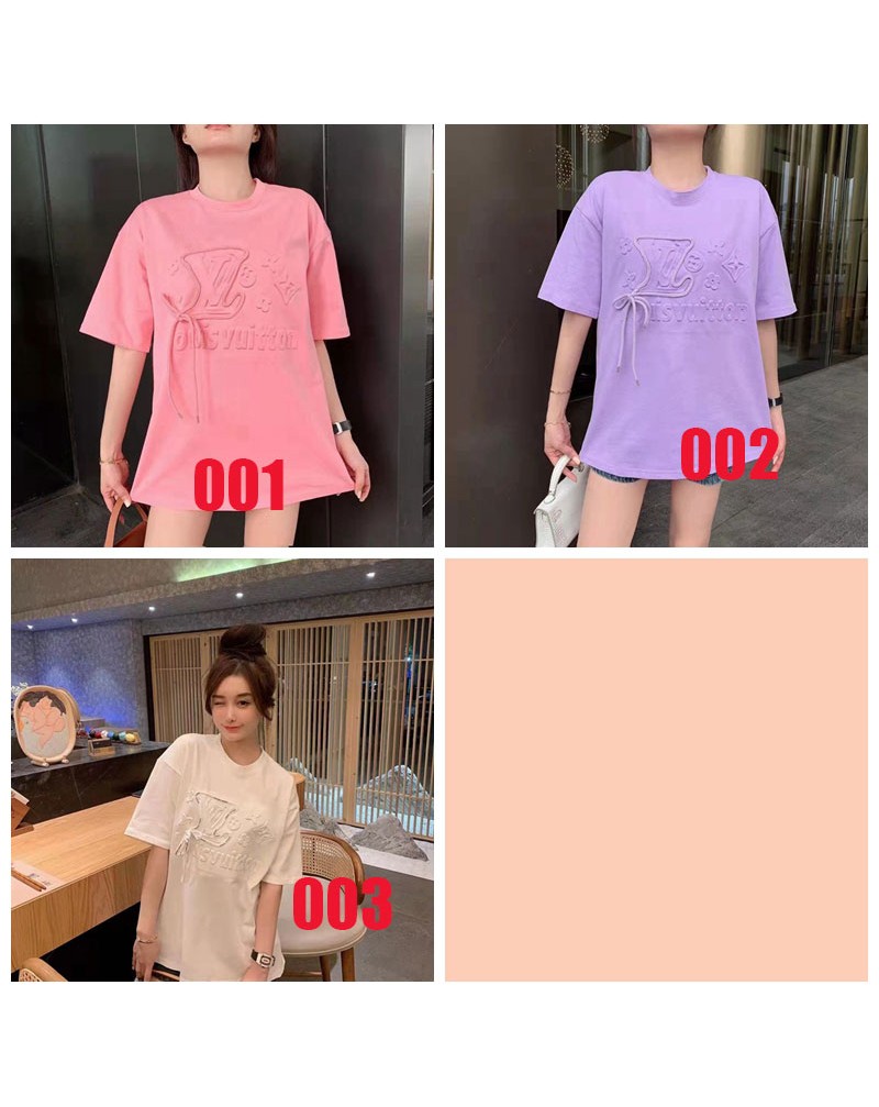 人気新作ヴィトン tシャツ半袖お洒落個性凹凸ロゴ付きトップスカジュアルファッション上着女性向け