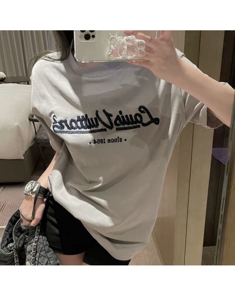 ルイヴィトンtシャツ半袖お洒落カジュアル人気精緻刺繍ブランドティシャツ経典