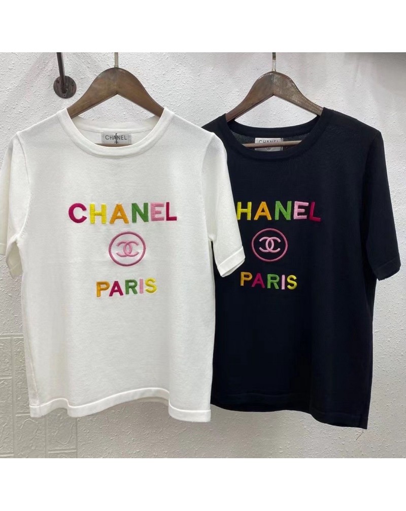 シャネル服tシャツ半袖精緻刺繍ロゴお洒落小香風ティシャツトップスカジュアル人気