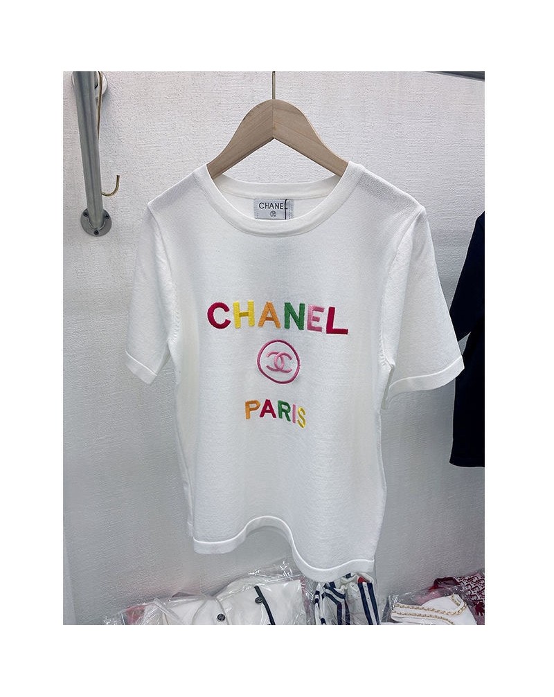 シャネル服tシャツ半袖精緻刺繍ロゴお洒落小香風ティシャツトップスカジュアル人気