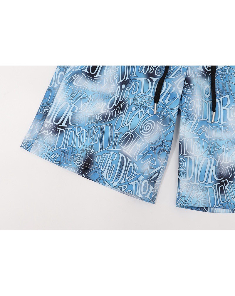 ディオールハーフパンツお洒落個性落書きブルーハーフパンツ超人気ファッション