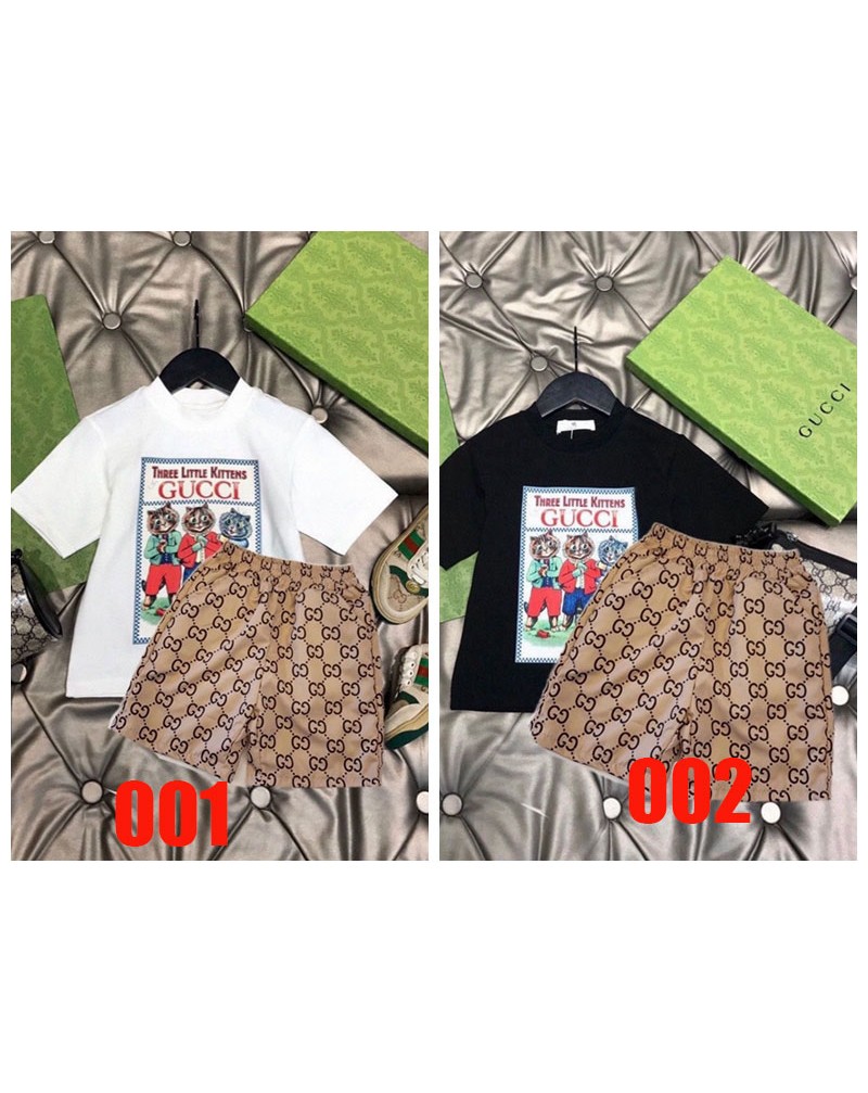 ブランドtシャツ半袖ハーフパンツセット子供付きファッションお洒落人気キッズ上下セットコットン製ソフト