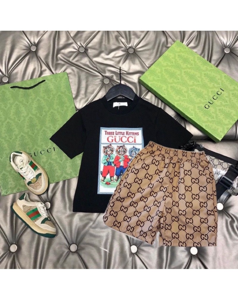 ブランドtシャツ半袖ハーフパンツセット子供付きファッションお洒落人気キッズ上下セットコットン製ソフト