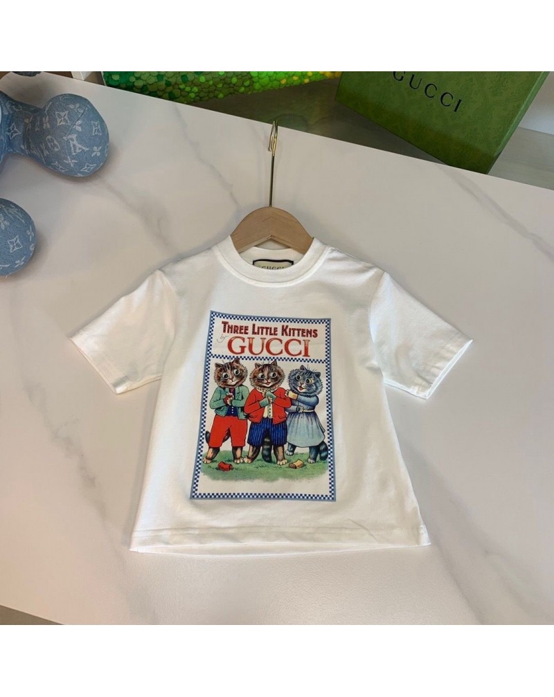 グッチ子供用tシャツスカートセットお洒落可愛い猫付きキッズガールズティシャツチュール上下セットファッション人気