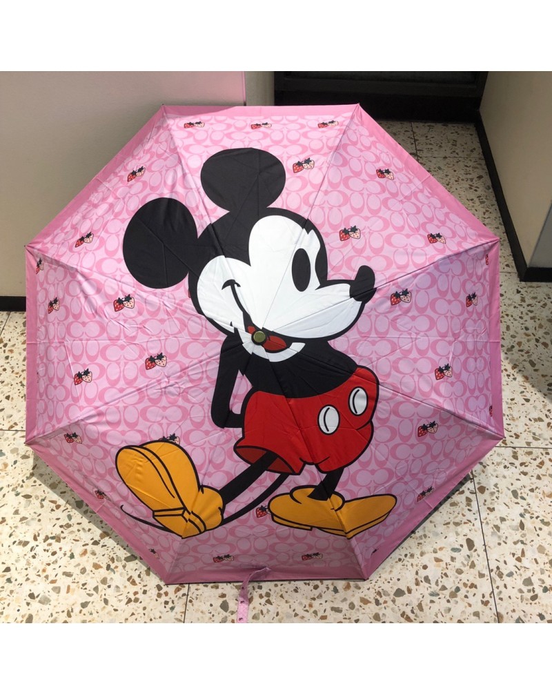 コーチミッキーコラボ傘お洒落可愛いカサ晴雨兼用三つ折り携帯便利紫外線UVカット防止日焼け止め自動ボタン機能