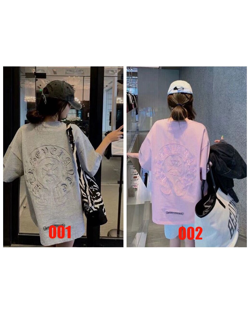 クロムハーツtシャツ半袖お洒落カジュアル人気ティシャツカットソートップス精緻刺繍潮流個性tシャツ