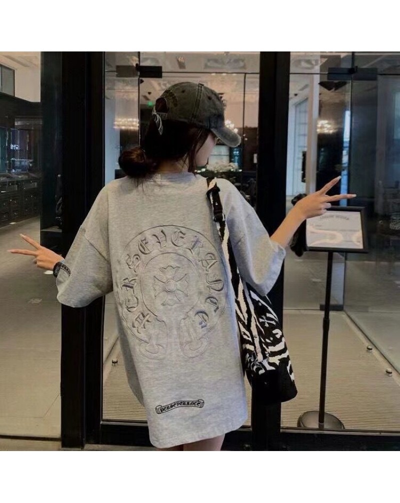 クロムハーツtシャツ半袖お洒落カジュアル人気ティシャツカットソートップス精緻刺繍潮流個性tシャツ