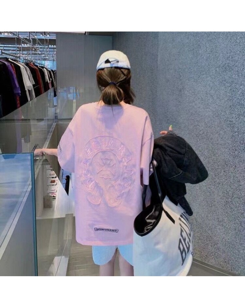 クロムハーツtシャツ半袖お洒落カジュアル人気ティシャツカットソートップス精緻刺繍潮流個性tシャツ