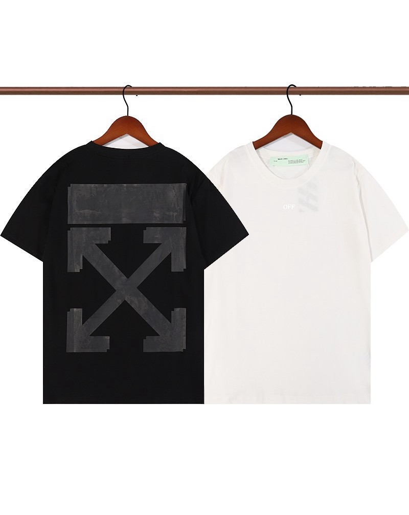 オーフホワイトtシャツ半袖個性潮流矢印ティシャツトップスコットン製ファッション人気経典上着男女向け