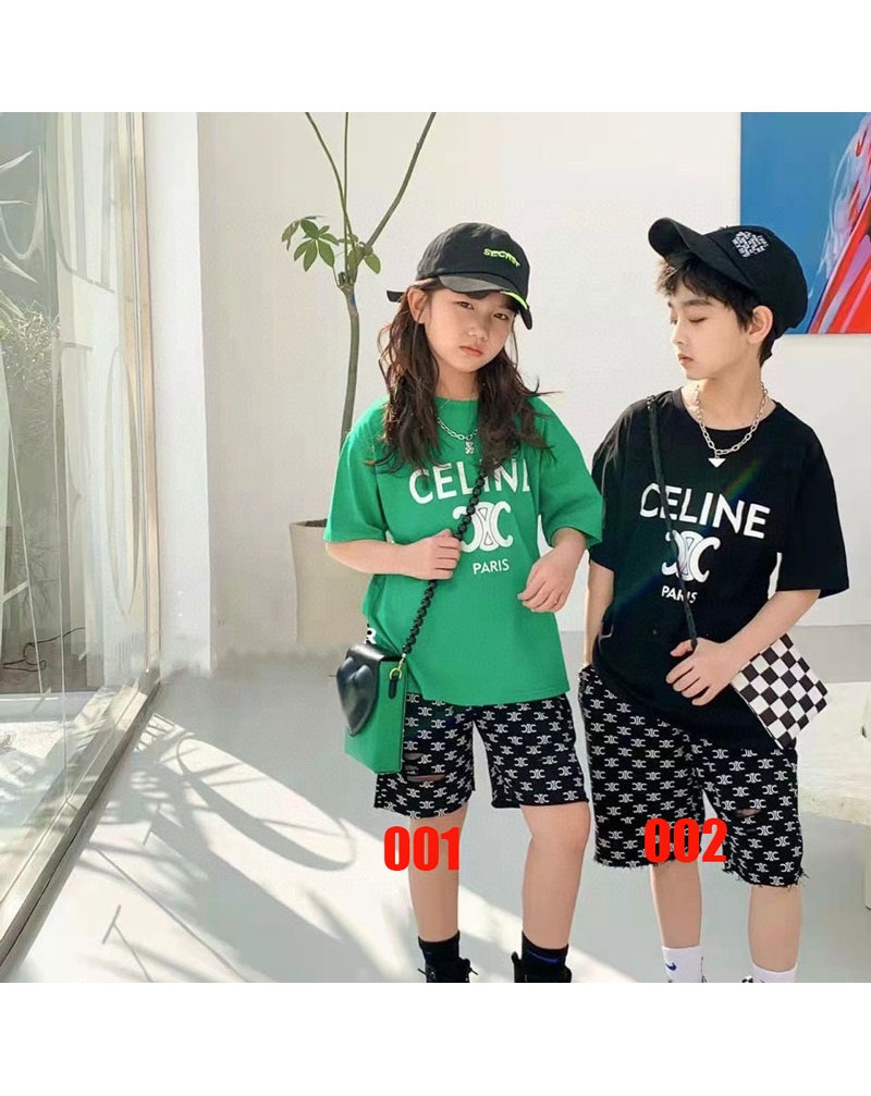 セリーヌtシャツハーフパンツセット子供向け人気お洒落キッズ上下アップセットカジュアル夏服