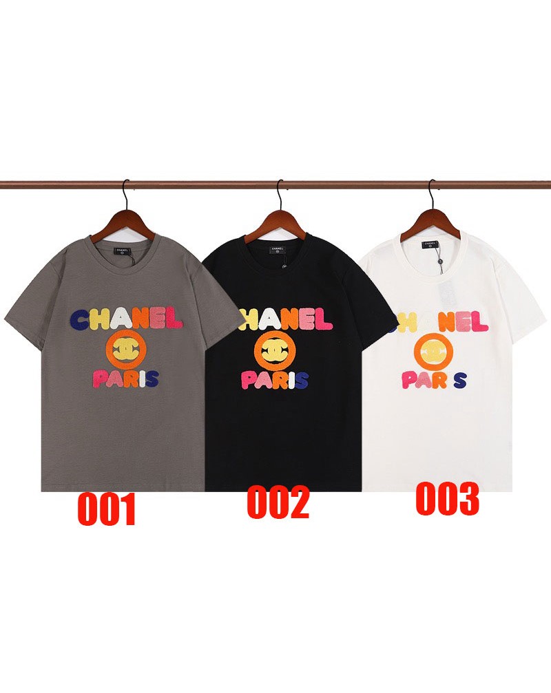 シャネル 服tシャツ半袖お洒落小香風ブランドティシャツ丸首トップスカジュアルファッション上着個性立体植毛ロゴ