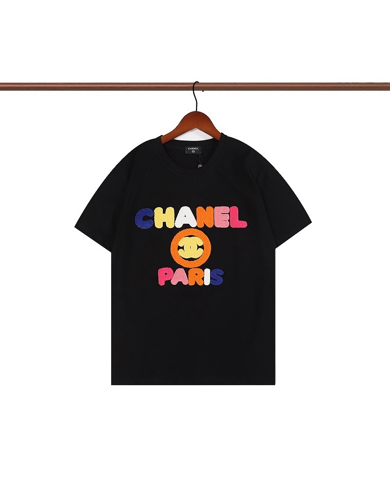 シャネル 服tシャツ半袖お洒落小香風ブランドティシャツ丸首トップスカジュアルファッション上着個性立体植毛ロゴ