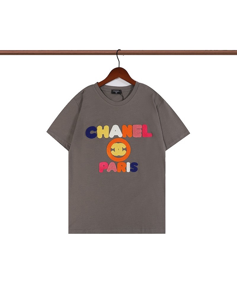 シャネル 服tシャツ半袖お洒落小香風ブランドティシャツ丸首トップスカジュアルファッション上着個性立体植毛ロゴ