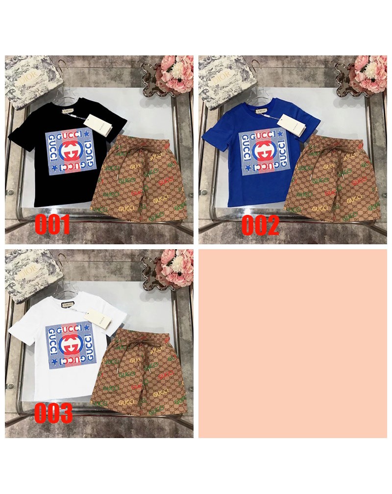 グッチ 子供tシャツハーフパンツセットファッション経典上下セットカジュアル夏服人気キッズtシャツ