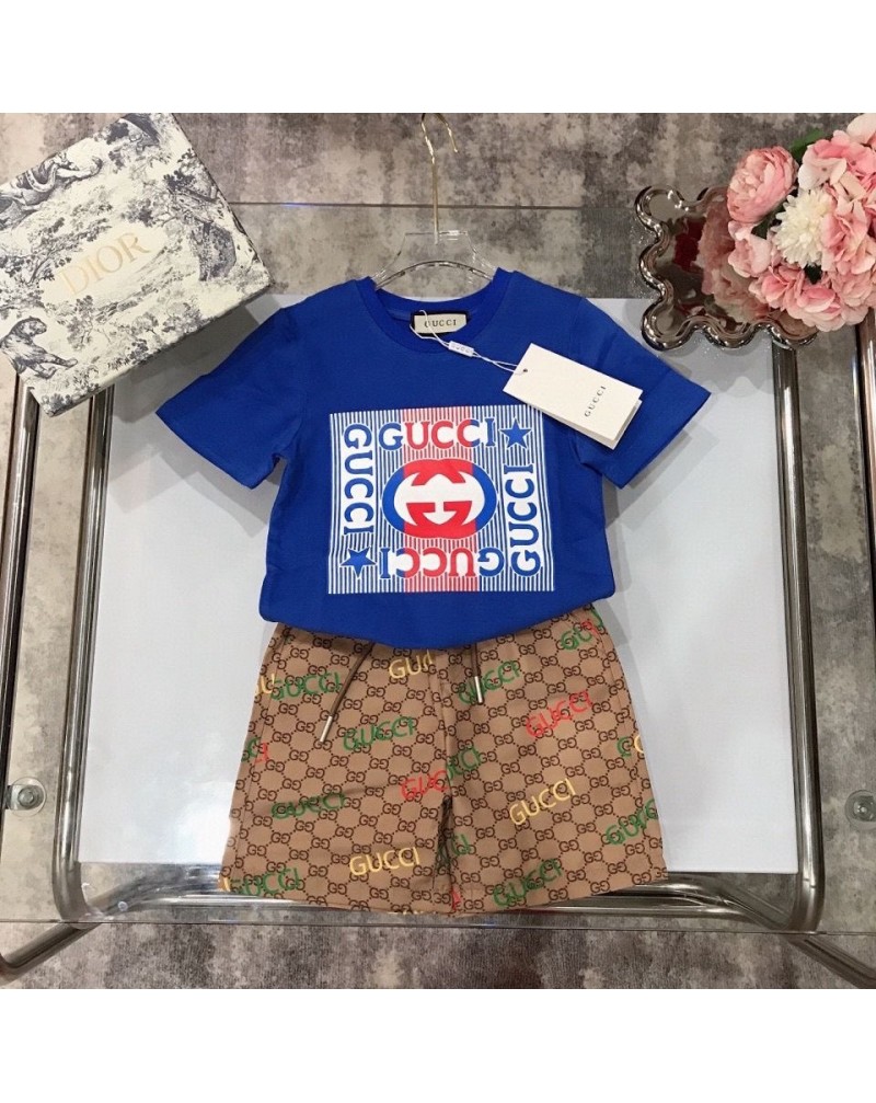 グッチ 子供tシャツハーフパンツセットファッション経典上下セットカジュアル夏服人気キッズtシャツ