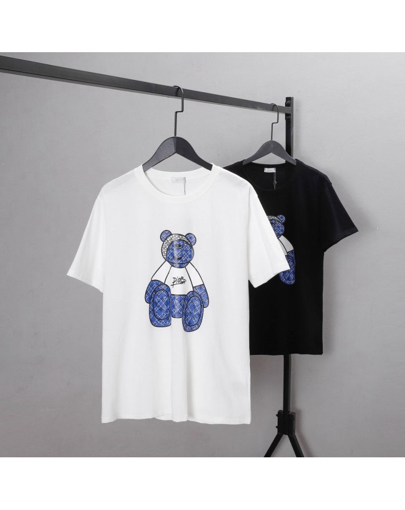 ディオール tシャツ半袖オシャレ可愛いくまちゃん付きブランドティシャツトップスカジュアル人気上着ペアお揃い