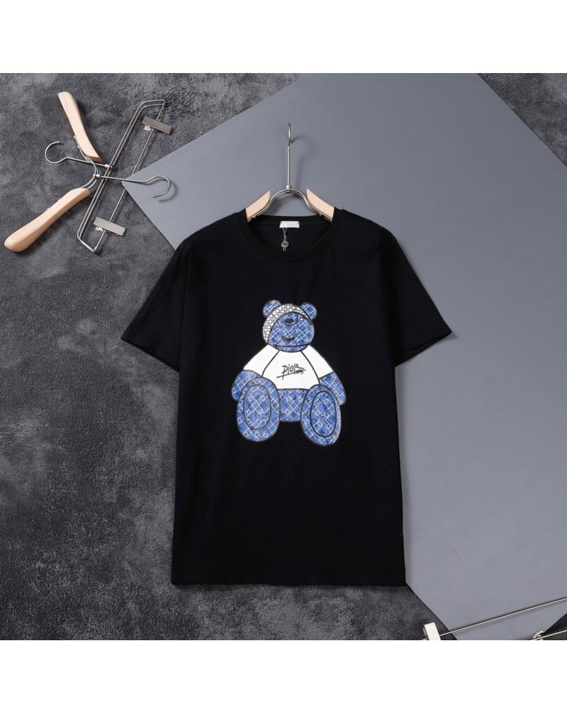 ディオール tシャツ半袖オシャレ可愛いくまちゃん付きブランドティシャツトップスカジュアル人気上着ペアお揃い