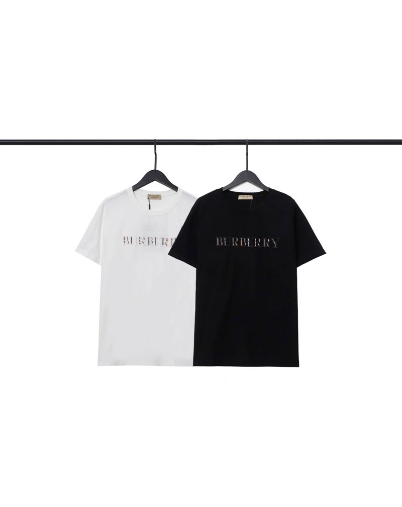 バーバリーＴシャツ半袖オシャレ精緻チェック刺繍ファッションイギリス風ティシャツトップス男女向け