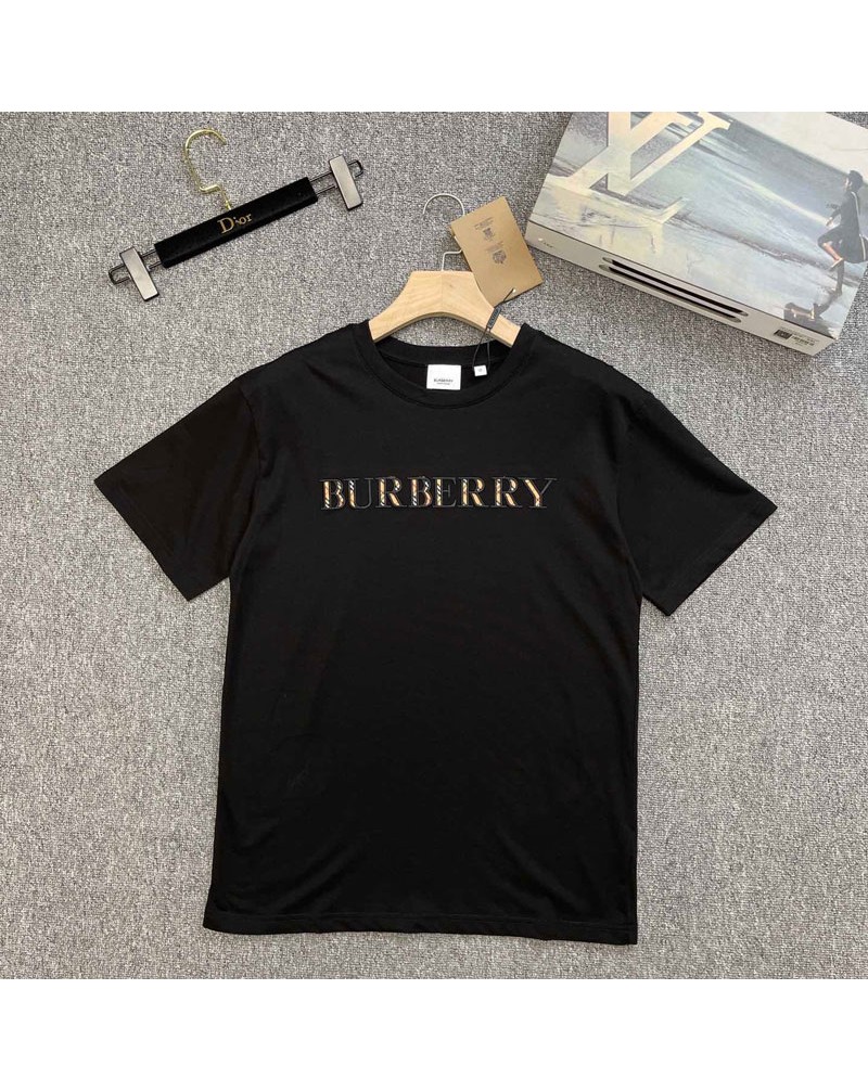 バーバリーＴシャツ半袖オシャレ精緻チェック刺繍ファッションイギリス風ティシャツトップス男女向け